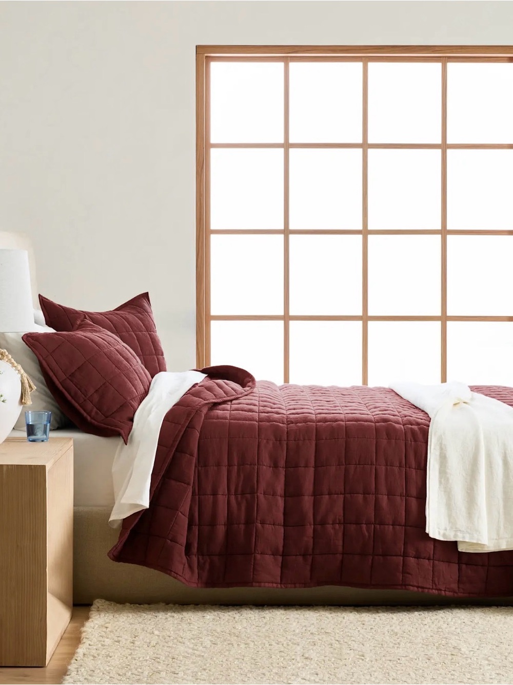 NWOT Quince European Linen Box Quilt in Burgundy King/Cal King - Retail $184